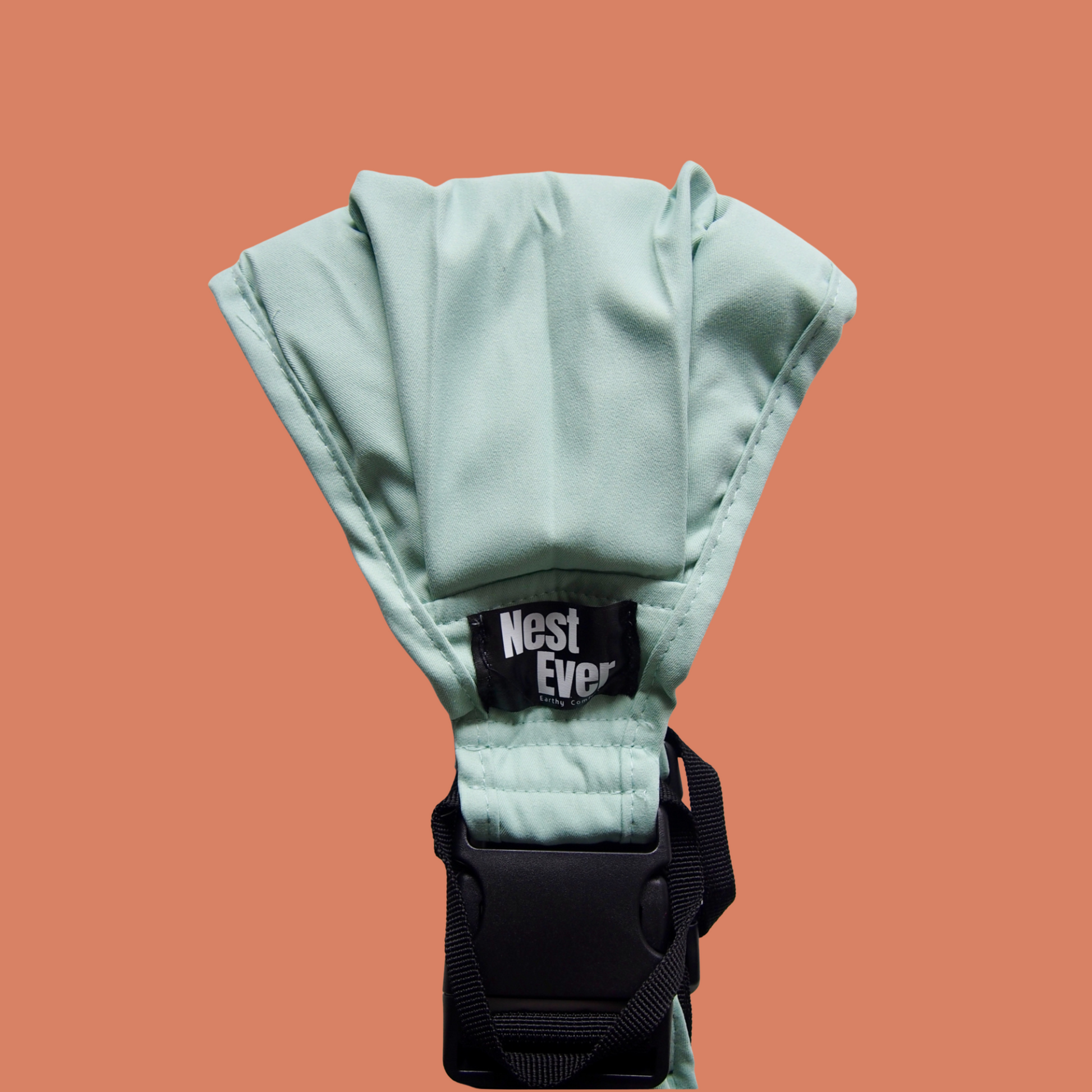 Mint green ergonomic baby carrier back shoulder view - soft-structured carrier with adjustable straps