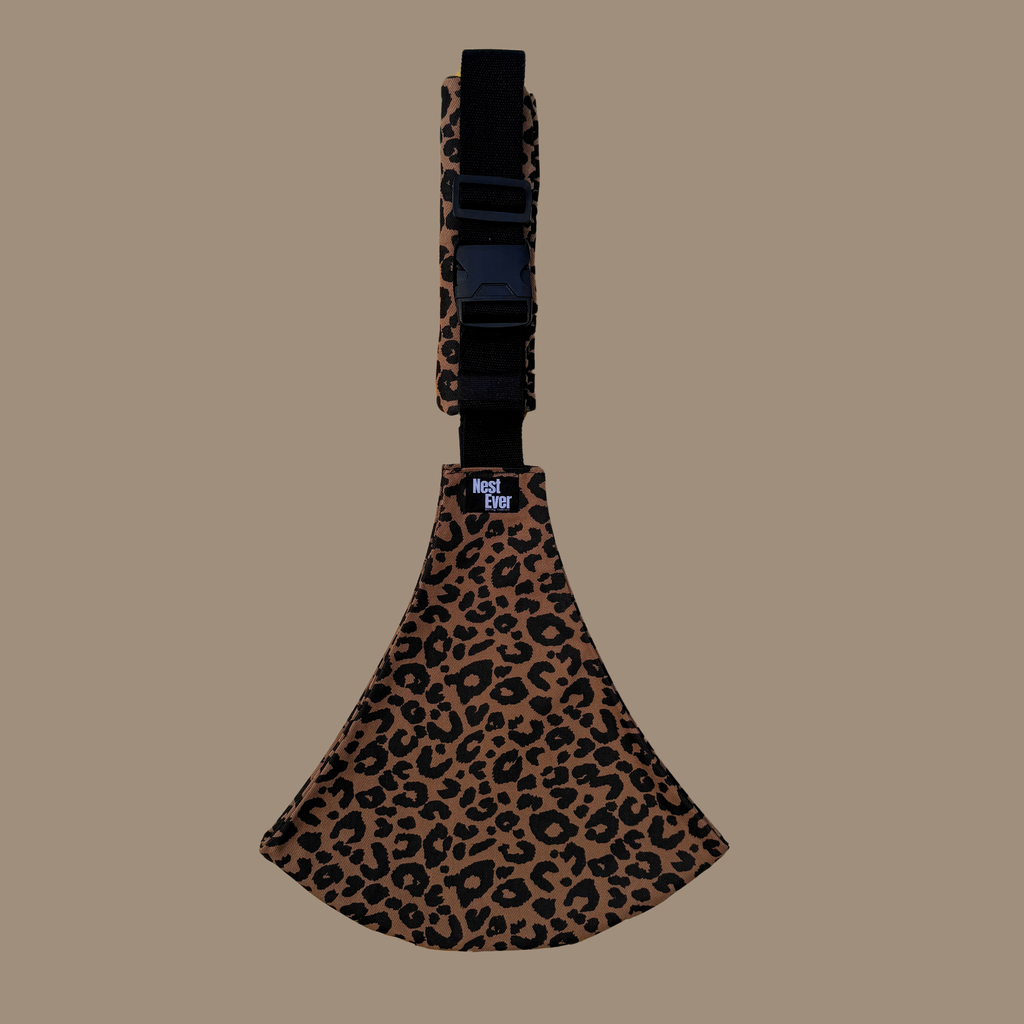 Leopard toddler hip carrier view - lightweight baby carrier