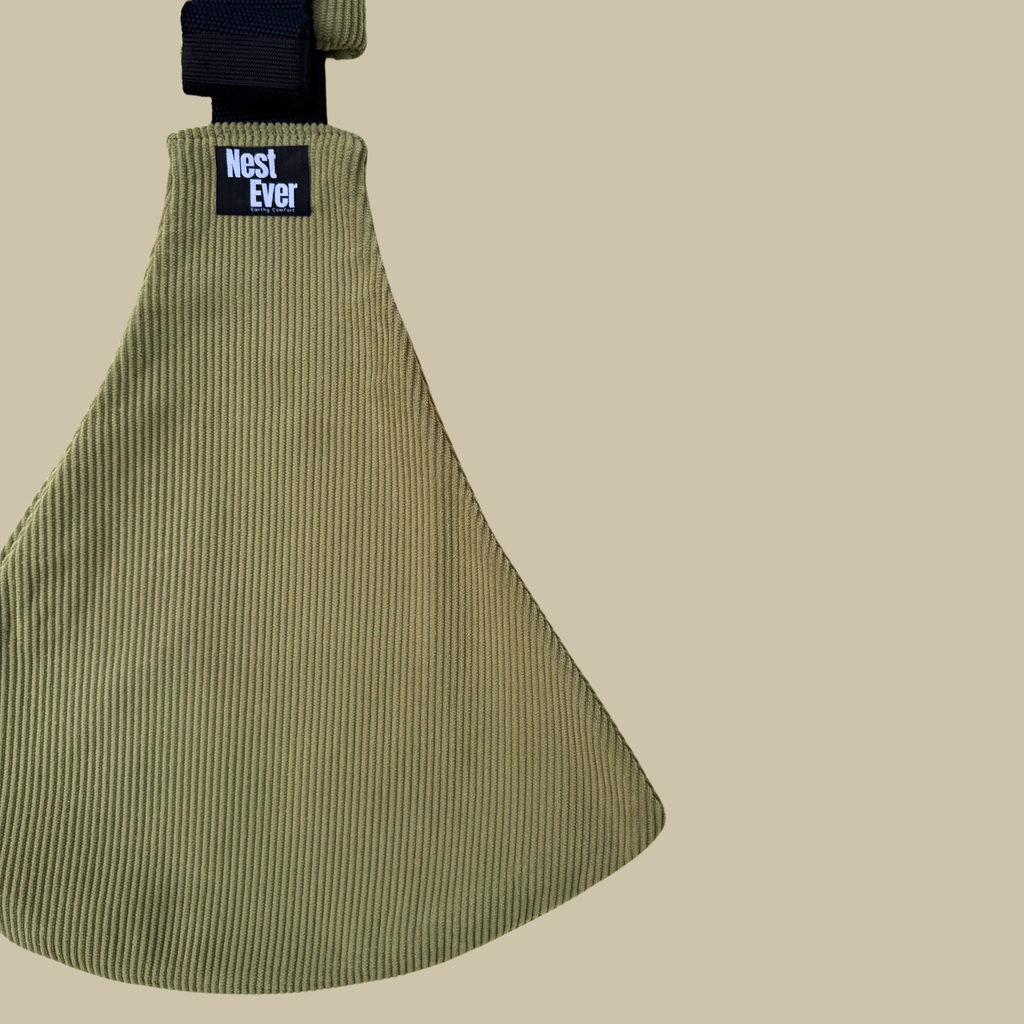 Corduroy Olive Green toddler hip carrier view - lightweight baby carrier