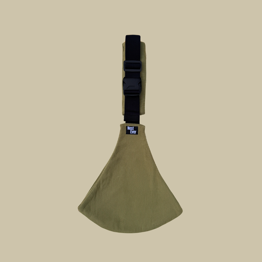 Corduroy Olive Green toddler hip carrier view - lightweight baby carrier