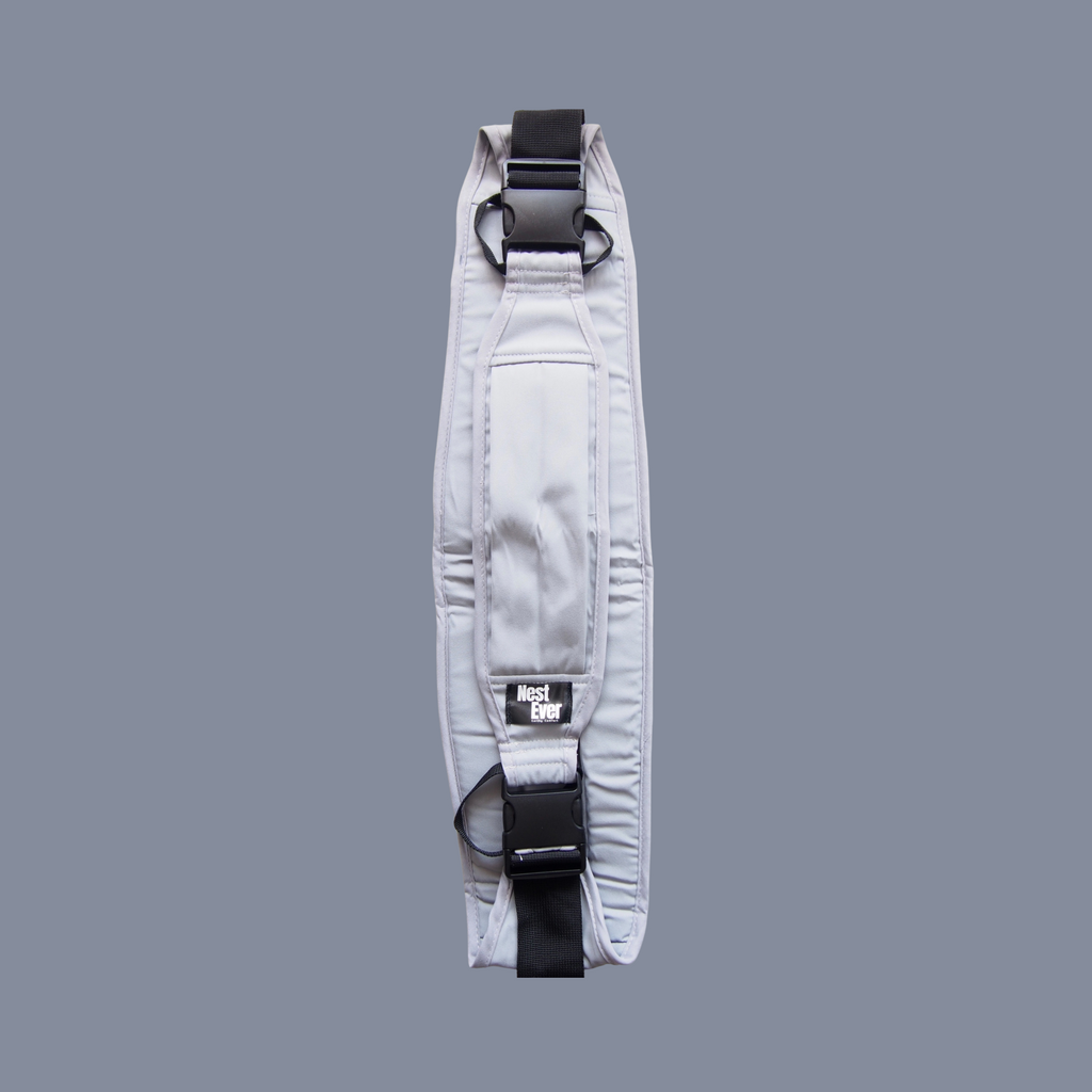 Grey toddler hip carrier view - lightweight baby carrier